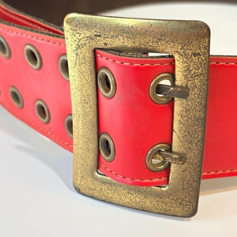 Vintage Garay Red Leather Grommet Belt Punk Western Boho M - Picture 7 of 8